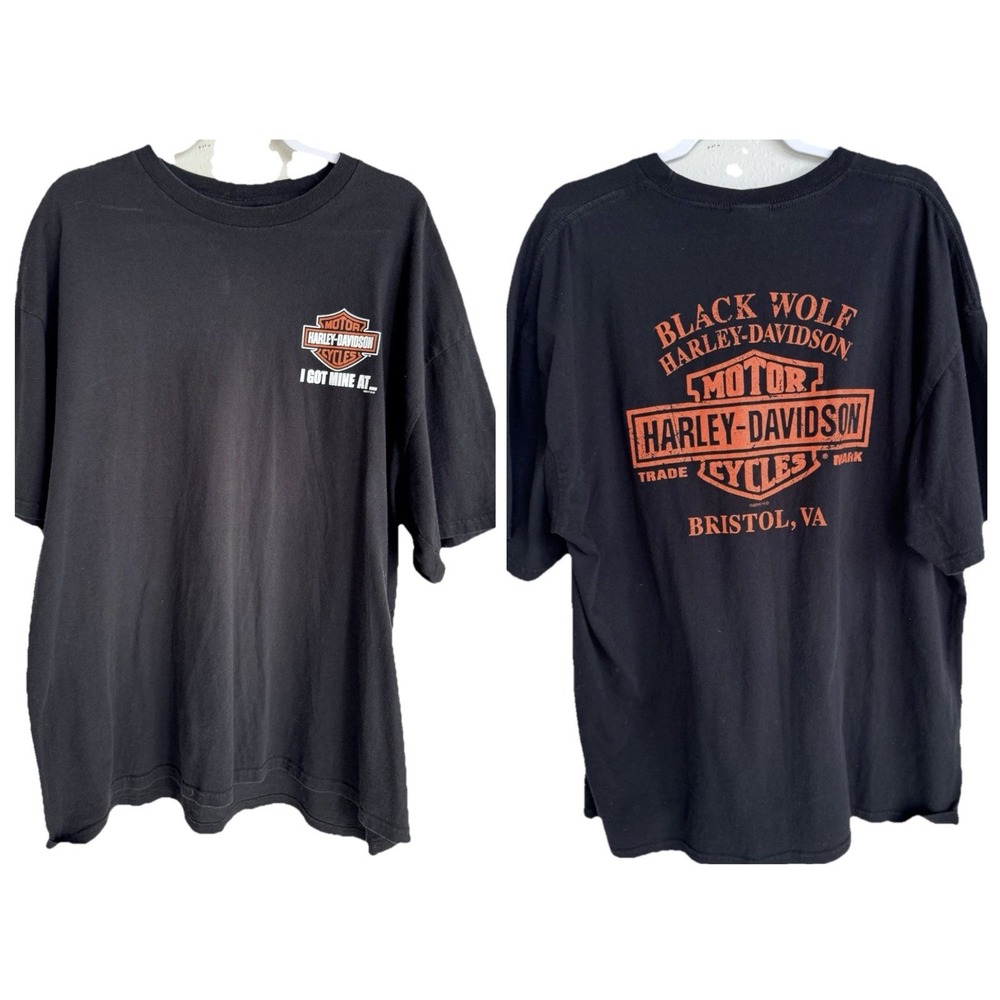 Harley Davidson Black Wolf Bristol VA T-Shirt Mens XXL Graphic Motorbike Tee